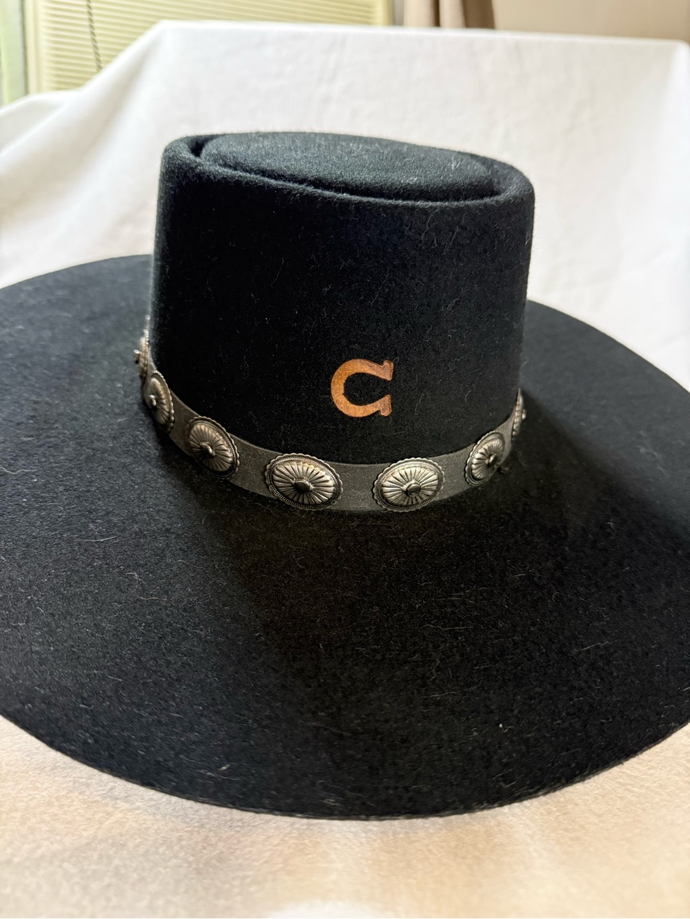 High Desert Wide-Brim Black Wool Western Hat with Concho Band